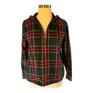Women's Scotch Plaid Flannel Shirt, Relaxed Zip Hoodie – XL